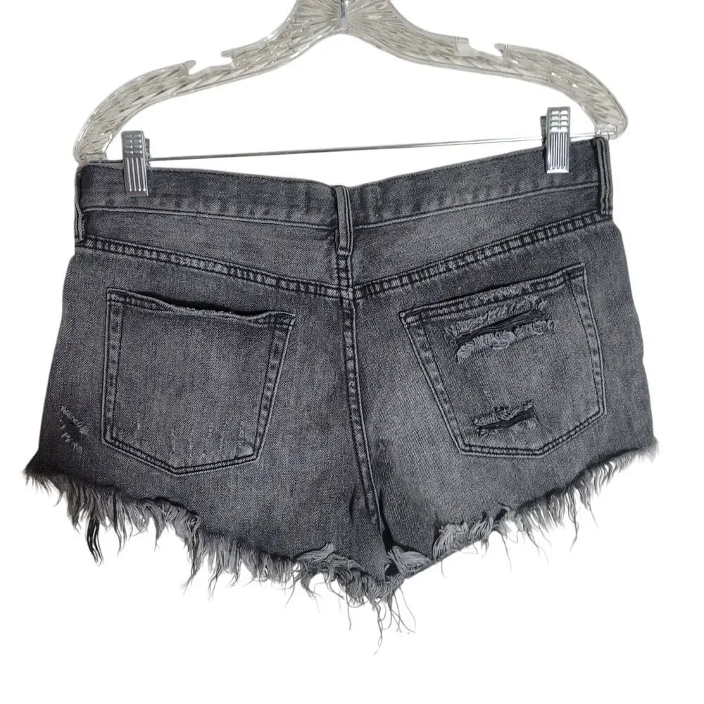 We The Free Distressed Denim Shorts Women's Size 29 Faded Black Button Fly Beach